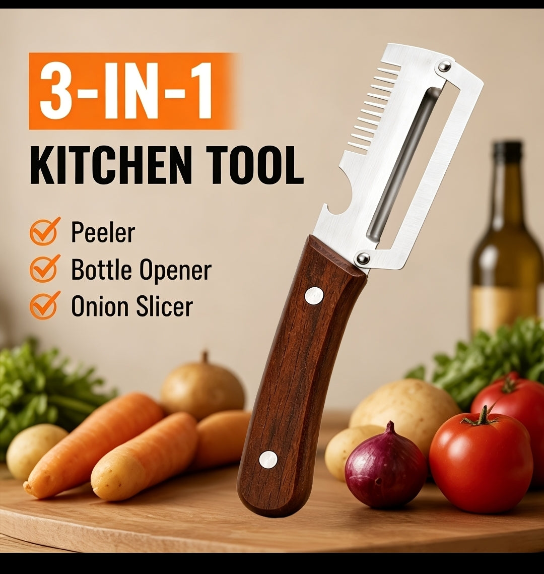 3-in-1 Stainless Steel Kitchen Peeler, Slicer And Bottle Opener